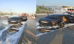 Seyir halindeki otomobil alev alev yandı..